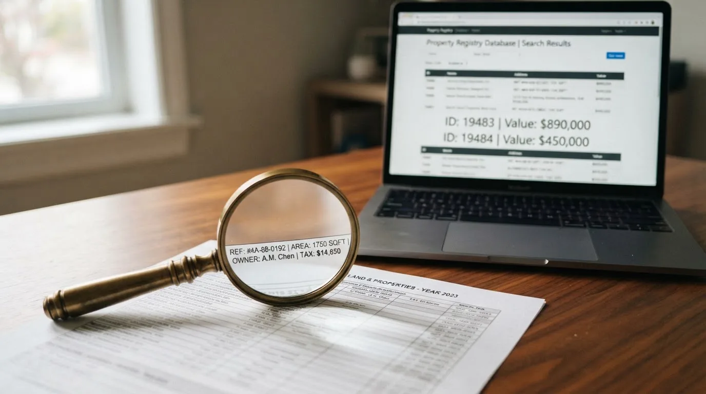 A magnifying glass rests over a printed regulatory certificate on a wooden desk.