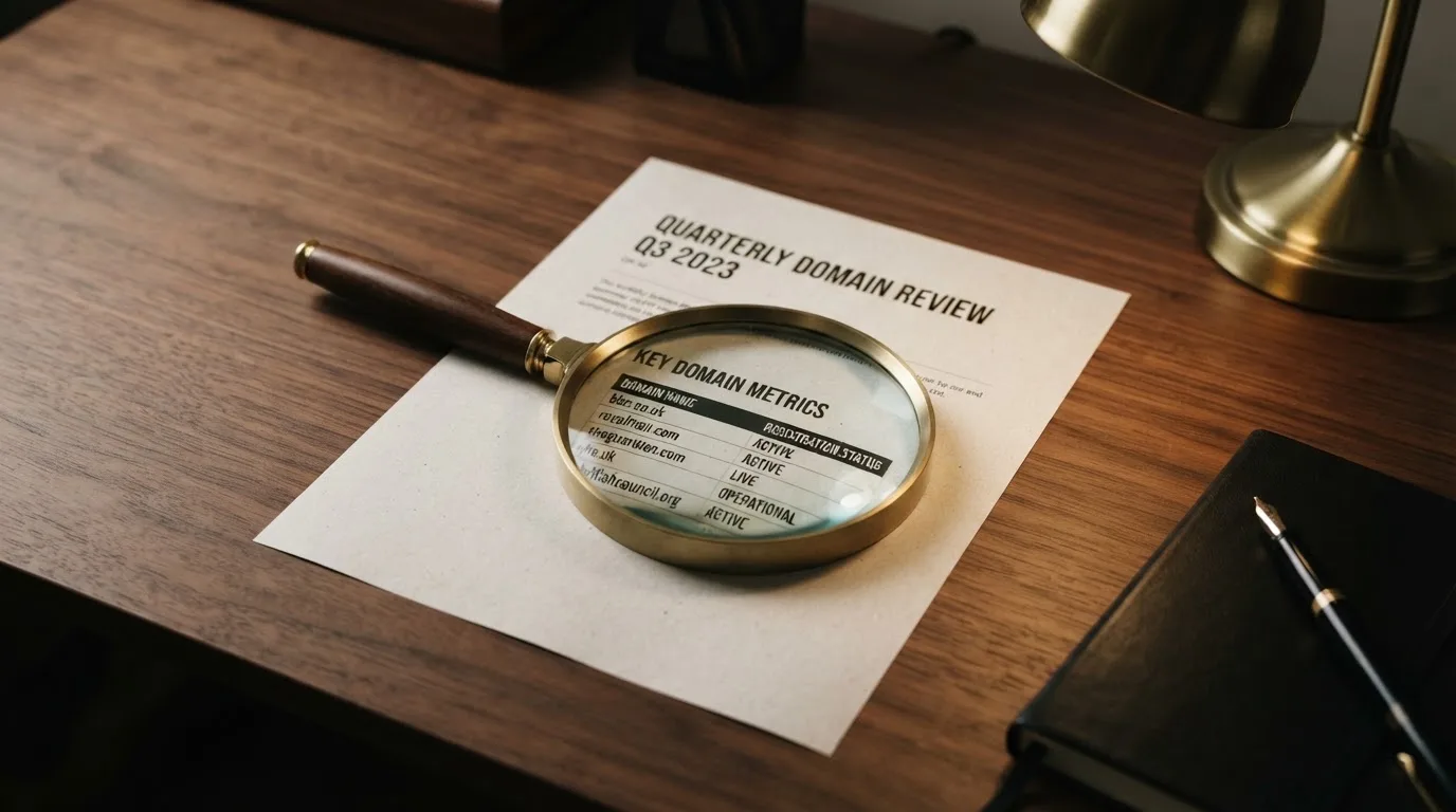 A magnifying glass rests over a printed regulatory certificate on a wooden desk.