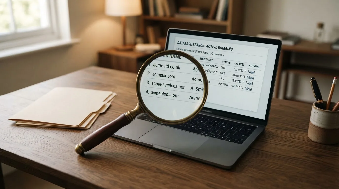 A magnifying glass rests over a printed regulatory certificate on a wooden desk.