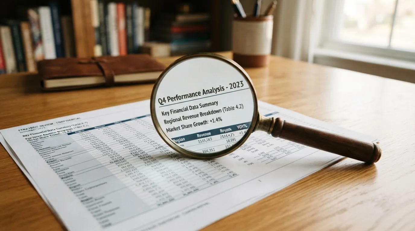 A magnifying glass rests over a printed regulatory certificate on a wooden desk.
