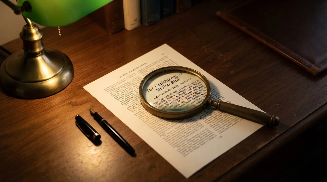 A magnifying glass rests over a printed regulatory certificate on a wooden desk.
