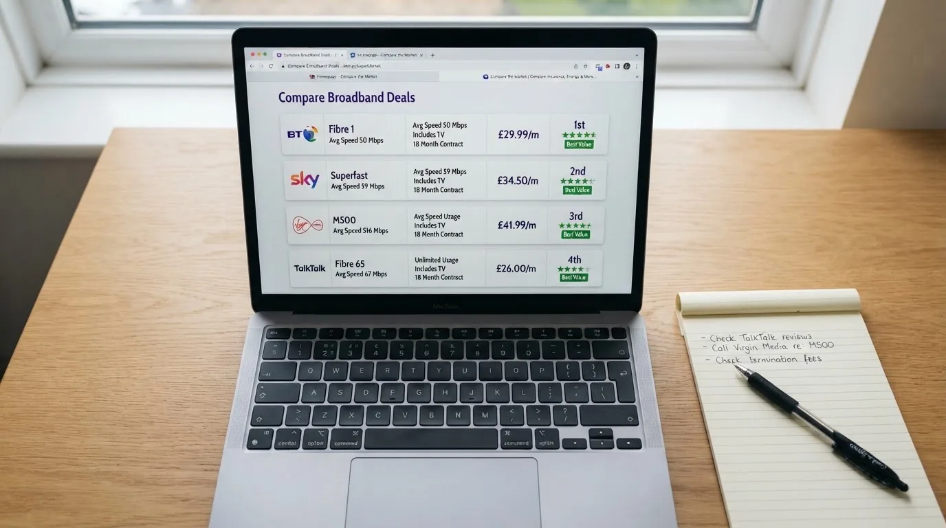 A laptop on a home desk showing a UK online casino comparison page open beside a notepad, with a laptop showing an international casino homepage in a browser visible in a browser tab list